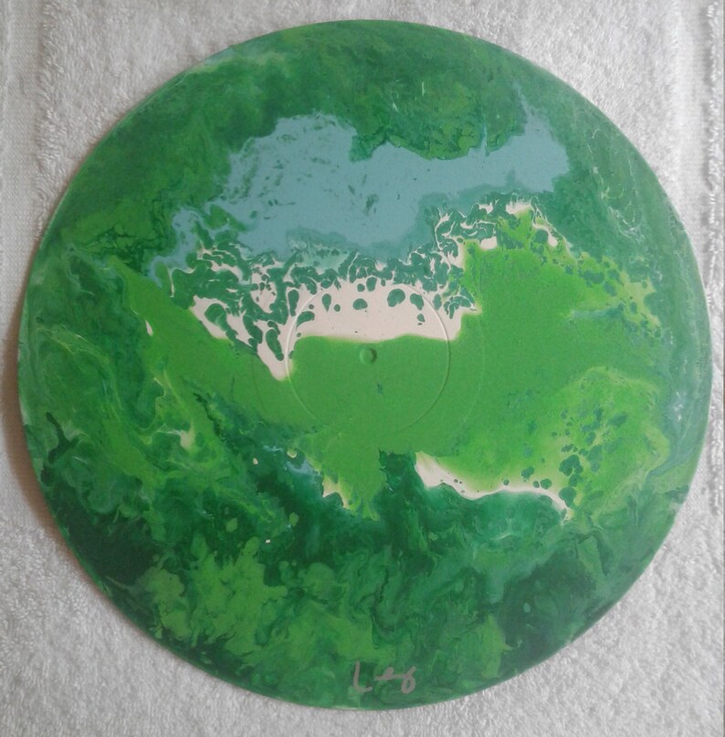 One of a Kind Acrylic Fluid Painting on Vintage Vinyl Record #62 art by Kenny Lessing 2019 Jungle Book