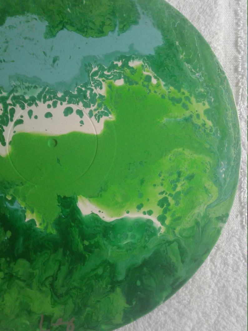 One of a Kind Acrylic Fluid Painting on Vintage Vinyl Record #62 art by Kenny Lessing 2019 Jungle Book