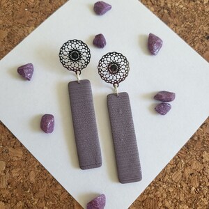 Lange Violette Rechthoek Polymeer Klei Oorbellen, Bengelen Polymeer Klei Oorbellen, Mandala Oorbellen, Boho Oorbellen, Art Deco Oorbellen, Verjaardagscadeau