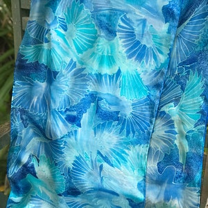 Silk scarf, long hand painted silk scarf,  signed art scarf, blue bird designer scarf, silk anniversary gift,  gift for her, gift for Mum