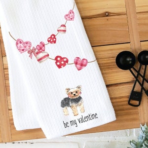 Valentine&#39;s Day Kitchen Towel, Dish Towel, Tea Towel, Yorkie Towel, Kitchen Towel Dog, Dog Kitchen Towel, Yorkie Gift, Terrier Gift