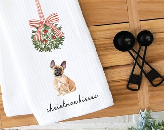 Christmas Kitchen Towel, Dish Towel, Tea Towel, French Bulldog, Dog Towel, Dog Kitchen Towel, Gift, Holiday Towel