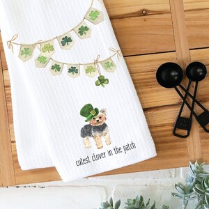 St Patrick&#39;s Day Kitchen Towel, Dish Towel, Tea Towel, Yorkie Towel, Kitchen Towel Dog, Dog Kitchen Towel, Yorkie Gift, Terrier Gift