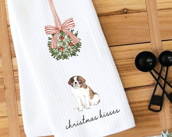 Christmas Kitchen Towel, Dish Towel, Tea Towel, Saint Bernard, Dog Towel, Dog Kitchen Towel, Gift, Holiday Towel