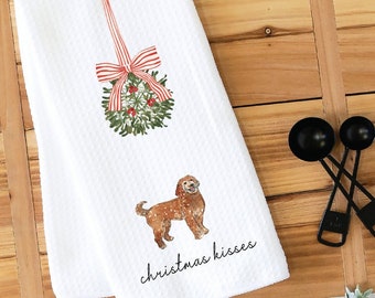 Christmas Kitchen Towel, Dish Towel, Tea Towel, Goldendoodle, Dog Towel, Dog Kitchen Towel, Gift, Holiday Towel, Doodle