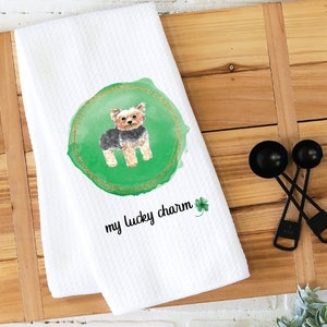 St Patrick&#39;s Day Kitchen Towel, Dish Towel, Tea Towel, Yorkie Towel, Kitchen Towel Dog, Dog Kitchen Towel, Yorkie Gift, Terrier Gift