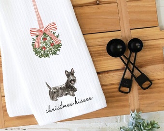 Christmas Kitchen Towel, Dish Towel, Tea Towel, Scottish Terrier, Dog Towel, Dog Kitchen Towel, Gift, Holiday Towel