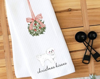 Christmas Kitchen Towel, Dish Towel, Tea Towel, Maltese, Dog Towel, Dog Kitchen Towel, Gift, Holiday Towel