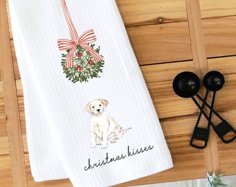 Christmas Kitchen Towel, Dish Towel, Tea Towel, Yellow Lab, Dog Towel, Dog Kitchen Towel, Gift, Holiday Towel, Yellow Labrador