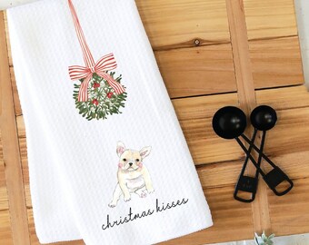 Christmas Kitchen Towel, Dish Towel, Tea Towel, French Bulldog, Dog Towel, Dog Kitchen Towel, Gift, Holiday Towel