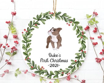 Dog's First Christmas Ornament, Boston Terrier Ornament, Boston Terrier Christmas Ornament, Puppy's First Christmas, 1st Christmas Ornament