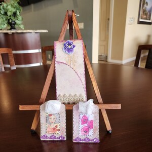 Cartão de diário com etiqueta de bolso flutuante lavanda e renda