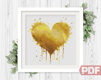 Heart Cross Stitch Pattern, Valentine's Day Boyfriend Gift Cute Wedding Love Sign Modern Watercolor Decor Counted Chart PDF Digital Download