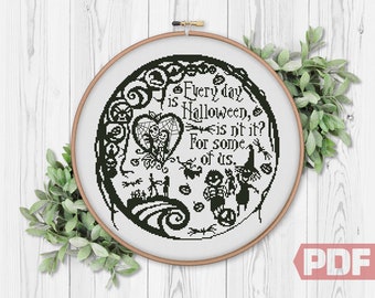 Everyday Is Halloween Cross Stitch Pattern, Jack and Sally Modern Embroidery Home Decor xStitch PDF Instant Download