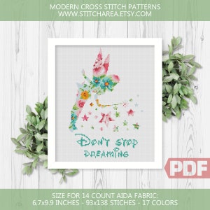 Kreuzstich Muster, Don't Stop Dreaming Held Märchen Niedliches Geschenk Modernes Dekor einfach Zählvorlage xStitch PDF Instant Download