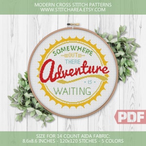 Adventure is Waiting, Cross Stitch Pattern, Arrows Mountains, Quote xStitch Welcome Easy Sign Modern Home Decor Gift PDF Instant Download