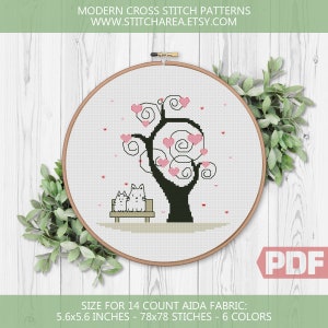 Cats Love Cross Stitch Pattern, Cute Love Sign, Valentine's Day, Wedding Modern Decor, Counted Chart Digital Download