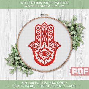 Mandala hamsa hand kruissteekpatroon, vijfvinger Midden-Oosten beschermend amulet, familiesymbool geteld grafiek xStitch PDF Instant Download
