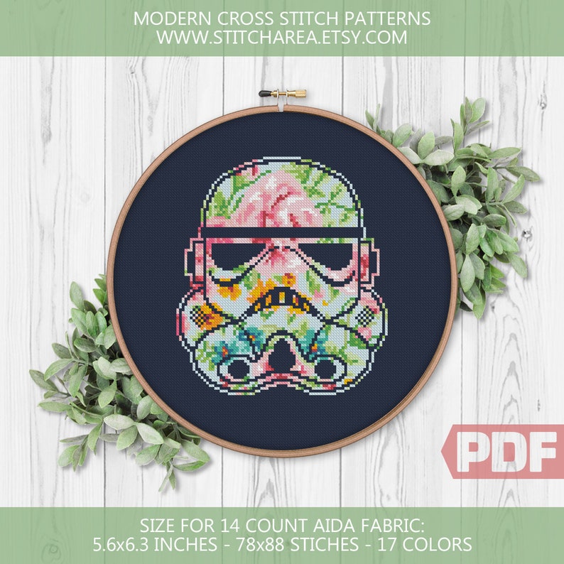 Stormtrooper Floral Cross Stitch Pattern Star Wars Movie ...