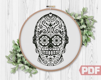 Sugar Skull Cross Stitch Pattern: Movie Fantasy Embroidery (PDF Instant Download)