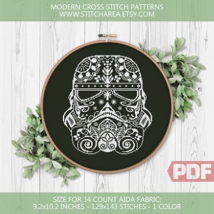 Cross Stitch Pattern, Trooper Sugarskull xStitch Movie Fantasy Home Modern Decor Embroidery Gift, PDF Instant Download