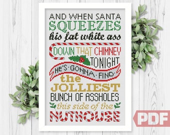 When Santa Squeezes Cross Stitch Pattern: Funny Christmas Vacation Decor (PDF Download)