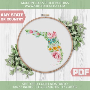 Florida Floral, Kreuzstich Muster, Karte Blumen Willkommen zu Hause niedliches Schild Moderne benutzerdefinierte personalisierte xStitch digitaler Download