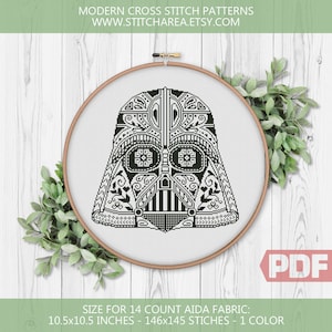 Sugar Skull Darth Vader Cross Stitch Pattern: Movie Fantasy (PDF Instant Download)