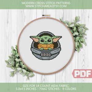 Bebê alienígena padrão de ponto cruz, a criança, série fantasia, casa moderna e fofa decoração de bordado gráfico contado xStitch PDF download instantâneo
