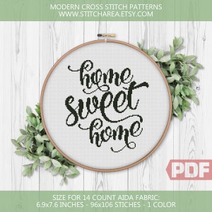 Schema per punto croce "Home Sweet Home": decorazione moderna (download digitale in PDF)