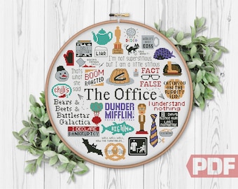 Schema punto croce The Office, citazioni, divertente serie TV, serie di fumetti sitcom per fan dell'arte, schema contato xStitch PDF download digitale