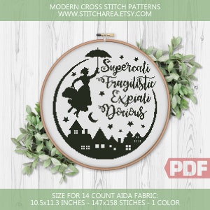 Patrón de punto de cruz, Supercalifragilisticexpialidocious, Citas de arte, Libro TV Película Decoración de bordado moderno, xStitch PDF Descarga instantánea