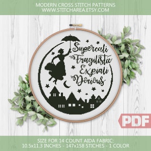 Cross Stitch Pattern, Supercalifragilisticexpialidocious, Quotes Art, Book TV Movie Modern Embroidery Decor, xStitch PDF Instant Download