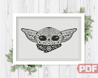 Baby Alien Sugar Skull Cross Stitch Pattern (PDF Download)