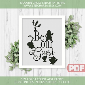 Be Our Guest Cross Stitch Pattern, Beauty Cartoon Quote, Magic Family Rules, Embroidery Modern Easy Decor, PDF Instant Download