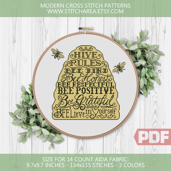 Hive Rules Cross Stitch Pattern: Modern Home Sign (PDF Digital Download)