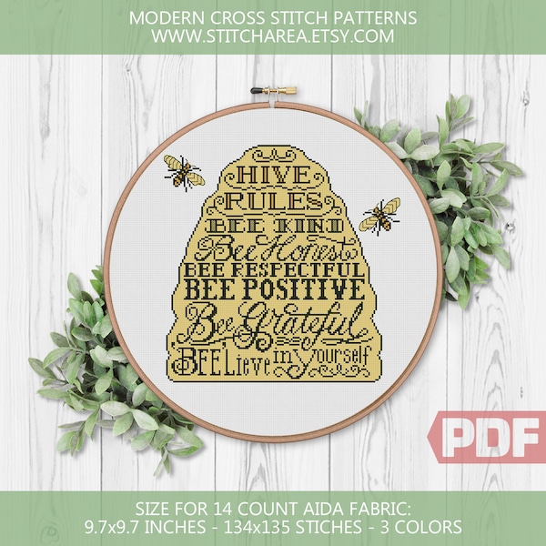 Hive Rules, Cross Stitch Pattern, Welcome Sweet Home Modern Sign, Counted Chart PDF Digital Download