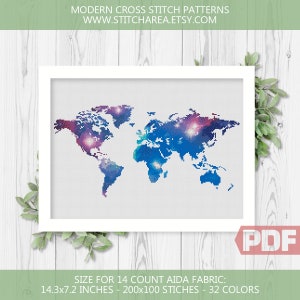 Kreuzstich Stickmuster, Weltkarte Weltkarte Silhouette, Weltkarte Silhouette, modernes Design, modernes Geschenk, Wanddeko Geschenk xStitch, modernes Design