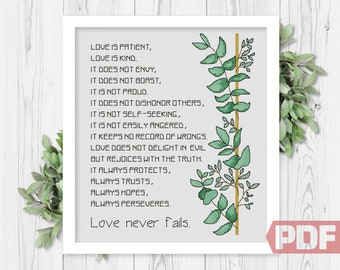 Love Is Patient Cross Stitch Pattern, Wedding Gift Cute Design, Bible Verse, Modern Home Decor Sign Counted Chart xStitch PDF Download