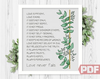 Love Is Patient Cross Stitch Pattern, Wedding Gift Cute Design, Bible Verse, Modern Home Decor Sign Counted Chart xStitch PDF Download