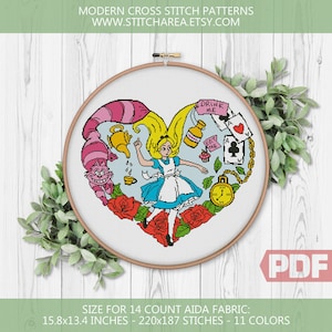 Cross Stitch Pattern, Alice Adventures & Through The Looking-Glass, Hero Fairytale, Modern Embroidery Decor, Chart PDF Instant Download