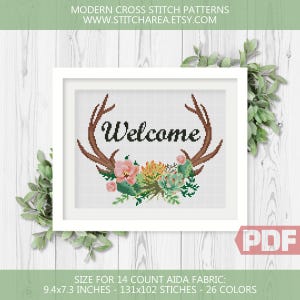 Sappige hoorns kruissteekpatroon, welkom, cactusbloem, bloemengewei xStitch, welkom modern decor, aangepaste pdf digitale download