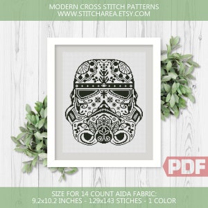 Cross Stitch Pattern, Star Trooper Sugar Skull xStitch Movie Fantasy Sugarskull Home Modern Embroidery Decor Gift, PDF Instant Download