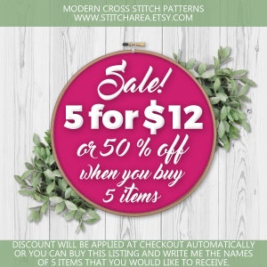 ANY 5 FOR 12, Kreuzstichmuster, Süß, Lustig, Modernes, Blumen, Einfach, xStitch, Home Wand Kunst, Dekor, Filme Zitate, PDF, Digital Download