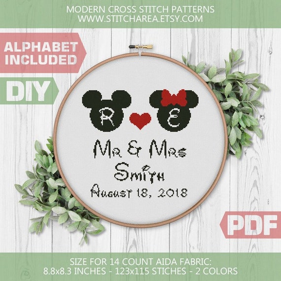 Mr And Mrs Disney Cross Stitch Pattern Mickey Minnie Mouse Etsy