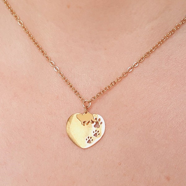 Collier chat cœur, pendentif chat, collier pour amoureux des chats