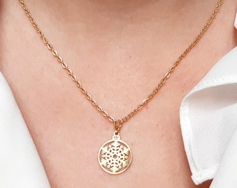 Snowflake golden necklace for women, Christmas gift