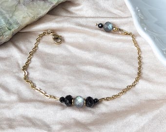 ブラックトルマリンとラブラドライトの保護ブレスレット