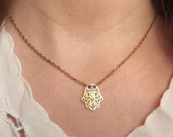 Hand of Fatima necklace gold hand of Fatima necklace gold plated pendant hand of Hamsa gold plated 18K necklace Hamsa hand