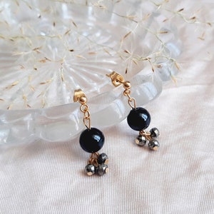 Black tourmaline and pyrite earrings